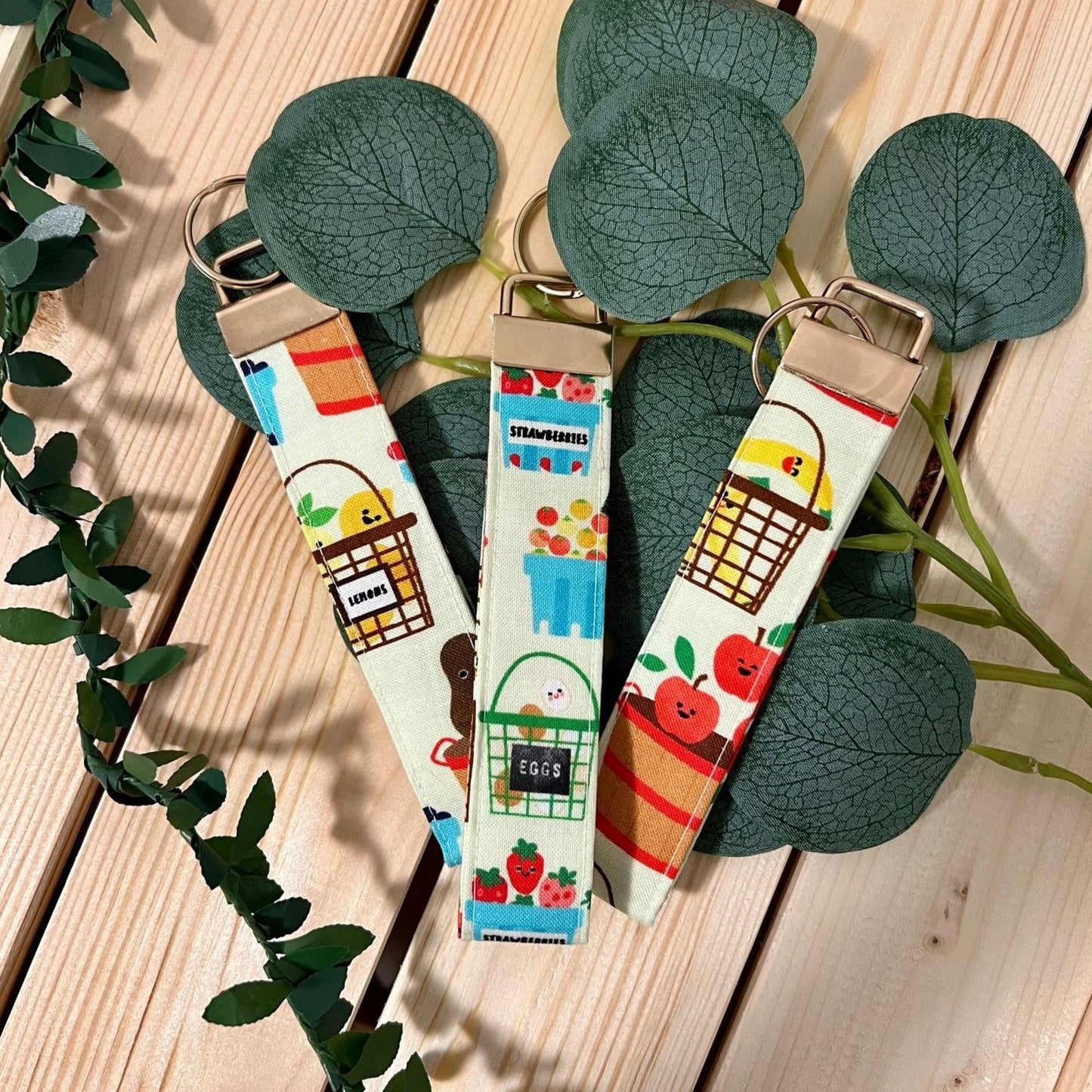 Grocery Print Wristlet Keychain